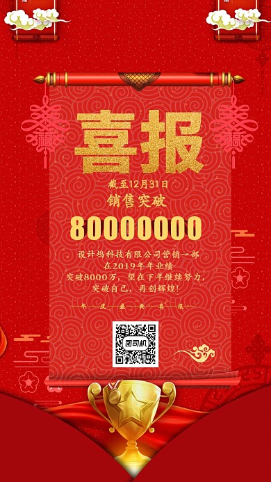 红色喜庆年度盛典喜报手机海报