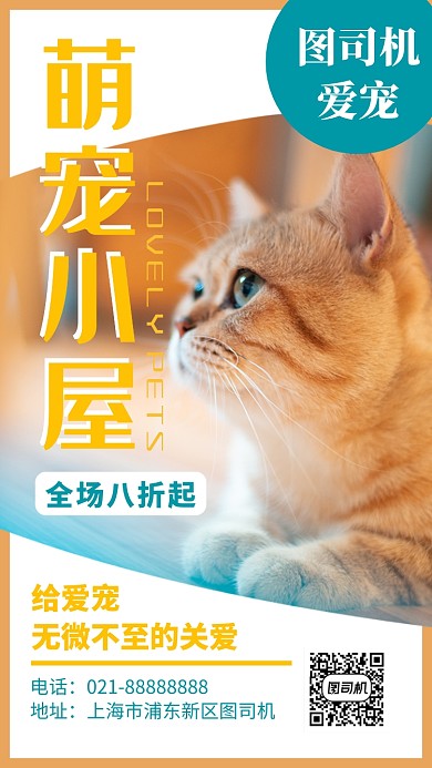 橙色温暖宠物店手机模板海报