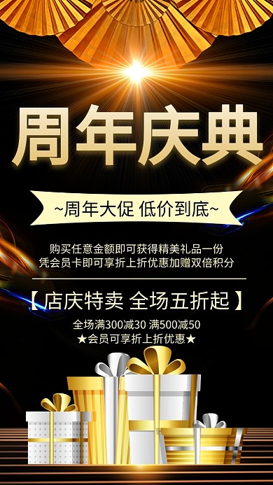 黑色周年庆典促销手机海报模板