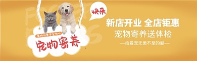 宠物寄养新店开业促销黄色海报
