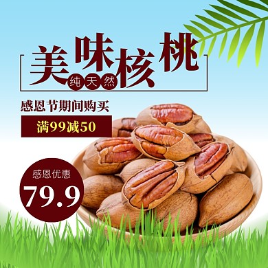 感恩节土特产核桃大促促销清新直通车主图