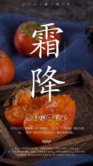 霜降传统节气简约宣传手机海报