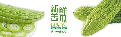 绿色水果蔬菜苦瓜促销banner 