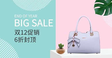 双色清新双十二女包促销电商海报