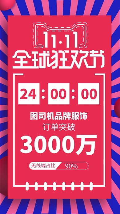 红色大气全球狂欢节双十一战报海报