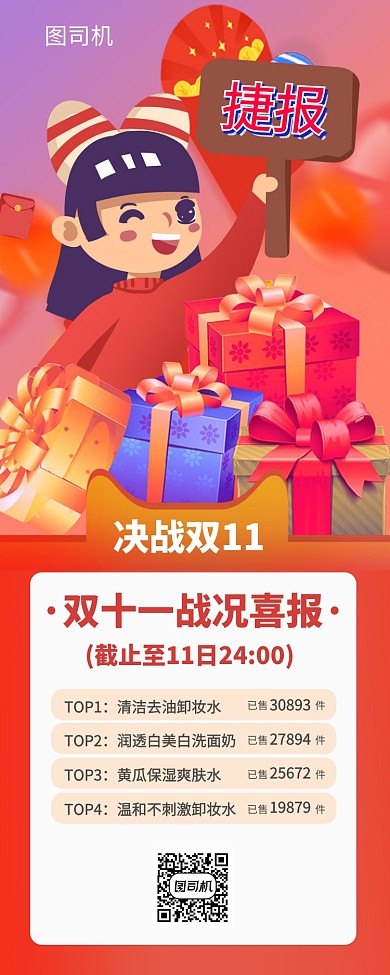 双十一战报喜报手机海报