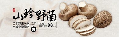 肉色蔬菜农产品野生菌蘑菇促销banner