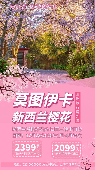新西兰樱花澳洲旅游手机海报