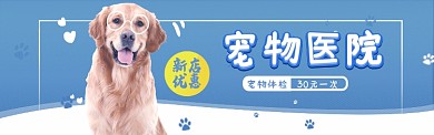 新店优惠宠物医院蓝色清新海报