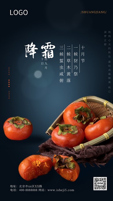 深色简洁大气霜降节气海报图