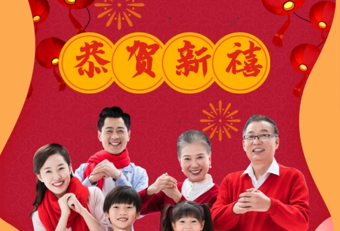 红色喜庆2020鼠年祝福全家福拜年海报