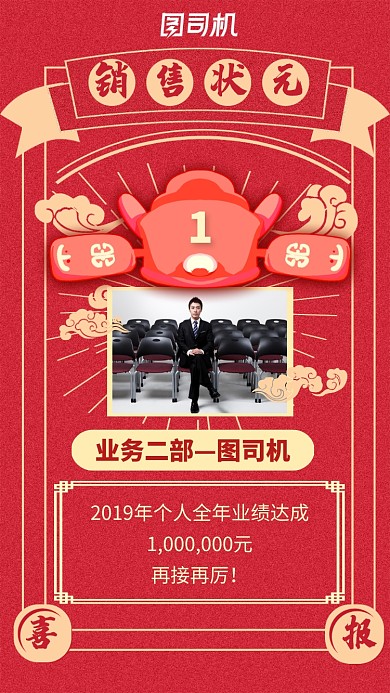 红色状元帽子销售状元手机海报