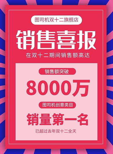 蓝色简约大气双十二销量喜报宣传海报