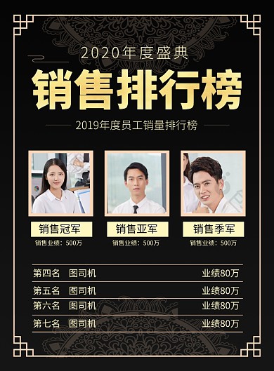 大气黑金2020年度销售排行榜宣传海报