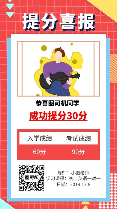 红色扁平提分喜报手机海报模板