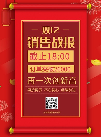 红色喜庆双十二销售战报促销海报