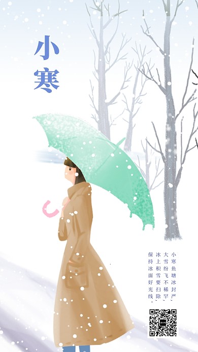 简约插画小寒手机海报