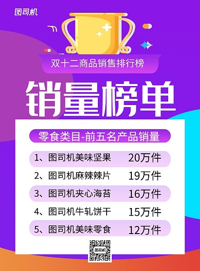 紫色大气双十二销售榜单宣传海报