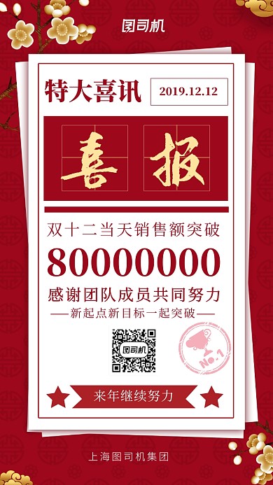 红色大气报纸复古风双十二喜报海报