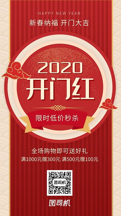 大红色简约大气春节开门红海报