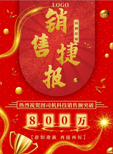 红色简约销售喜报海报