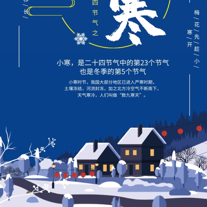 冬天简约插画二十四节气小寒手机海报
