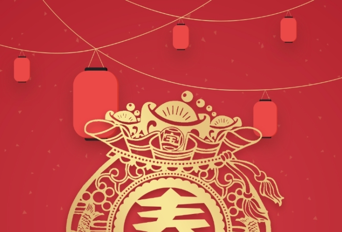 红色春节灯笼鞭炮手机海报
