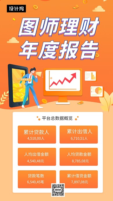橙色清新简约年度理财报告手机海报模板