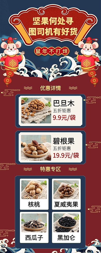 复古鼠年不打烊商城手机宣传海报长图