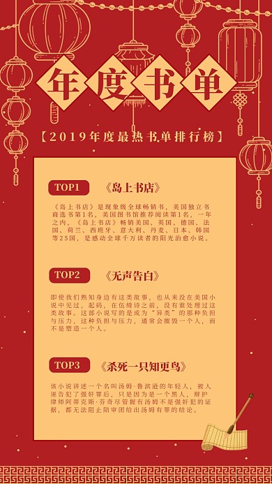红色喜庆新年年度书单手机海报