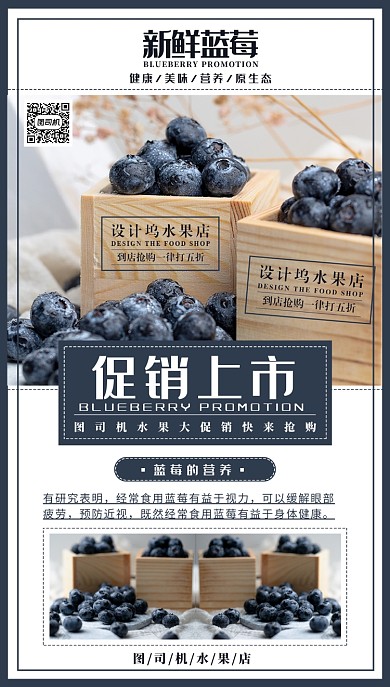 新鲜蓝莓手机海报