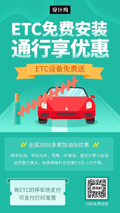 绿色清新简约ETC免费安装手机海报模板