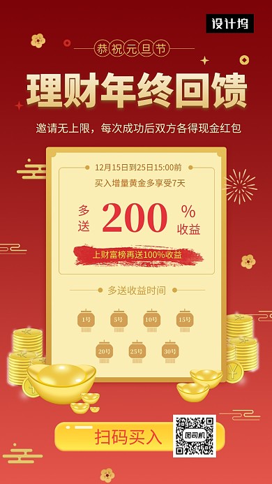 红色简约理财年终回馈手机海报模板