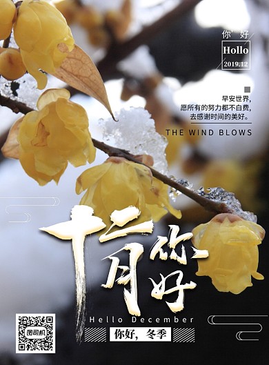 简约大气十二月你好海报