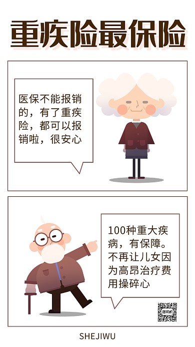 简约扁平漫画风保险海报
