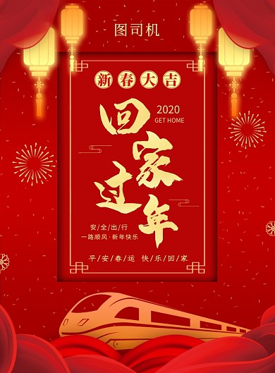 红色喜庆简约回家过年宣传海报