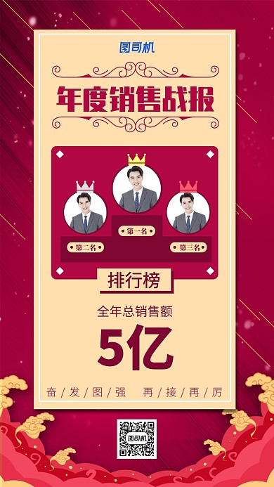 红色大气销售战报手机海报