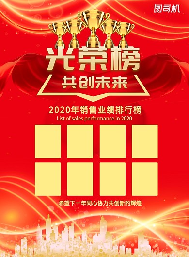 喜报光荣榜2020企业销售排行印刷海报