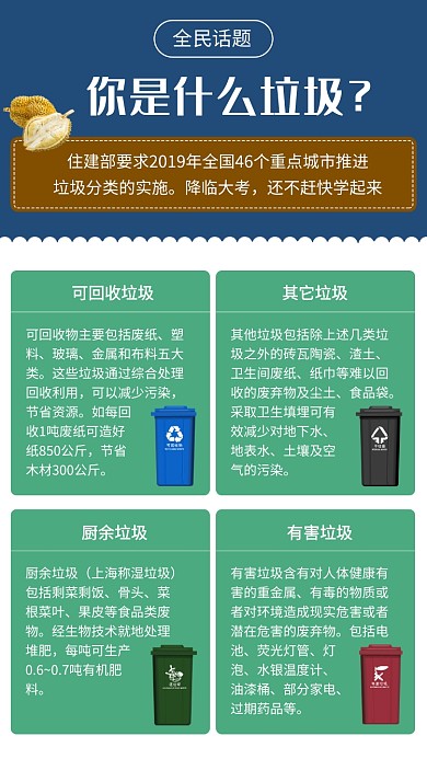 大气垃圾分类知识手机公益海报