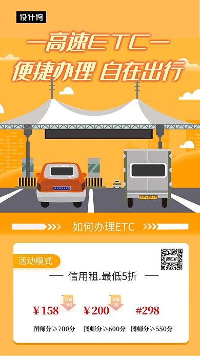 橙色创意插画高速ETC手机海报模板