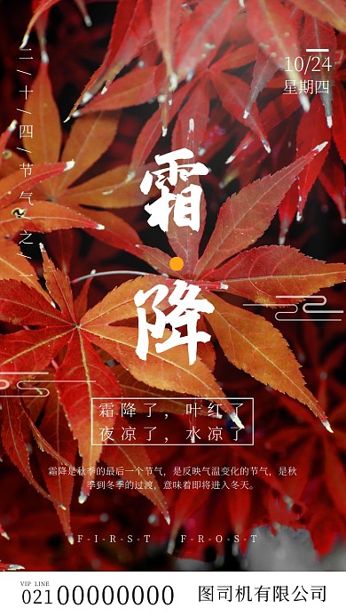 二十四节气霜降节气宣传手机海报