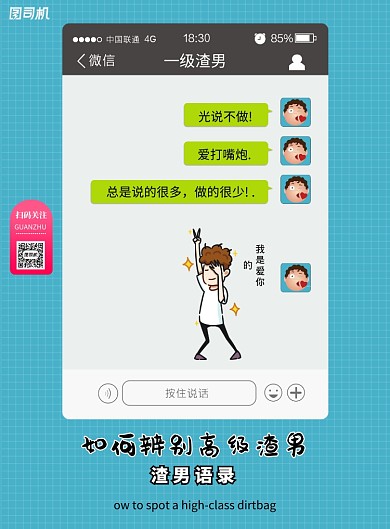 简约创意渣男图鉴一级海报