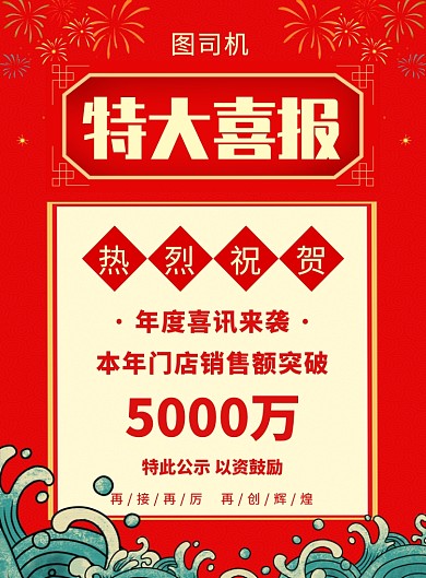 红色喜庆简约特大喜报公司宣传海报
