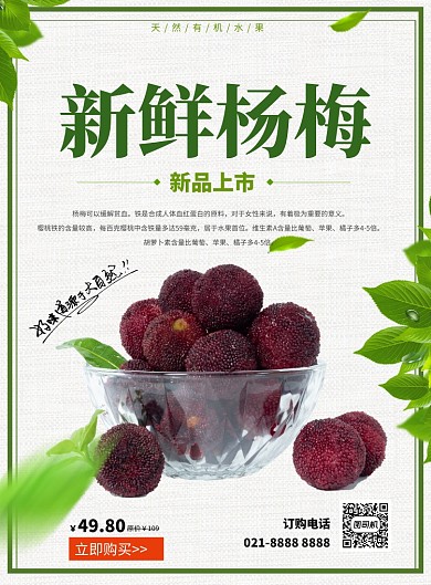 新鲜杨梅促销海报