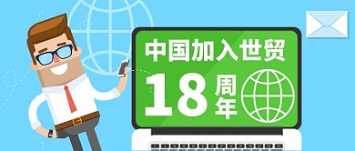 中国加入世贸组织卡通手绘手机首图