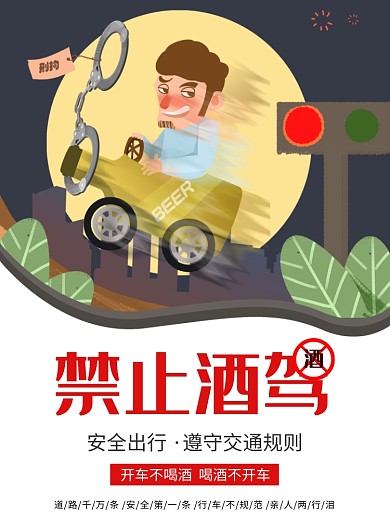 简约创意禁止酒驾宣传海报
