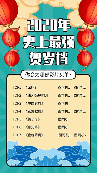 创意插画2020新年电影贺岁档手机海报