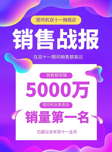 紫色大气双十一销售额战报宣传海报