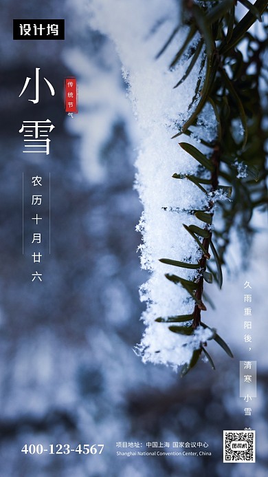 清新简约小雪传统节气手机海报模板