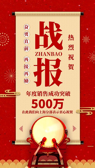 红色喜庆企业年终销售成绩喜报手机海报